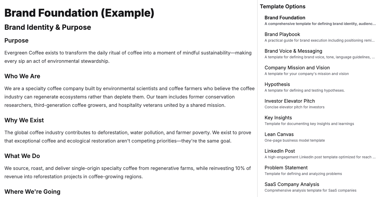 Document templates and cross-linking to artifacts